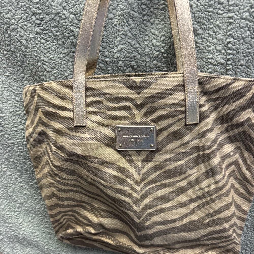 Michael Kors Zebra-Print Canvas Tote in Brown and Tan